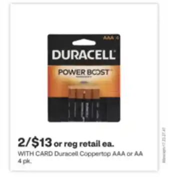 CVS Duracell Coppertop AAA or AA 4 pk offer