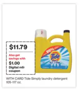 CVS Tide Simply laundry detergent 105-117 oz offer