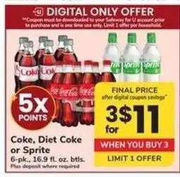 Safeway Coke, Diet Coke Or Sprite offer