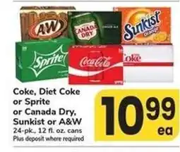 Safeway Coke, Diet Coke or Sprite or Canada Dry, Sunkist or A&W offer