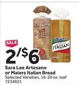 Stop&Shop Sara Lee Artesano or Maiers Italian Bread offer