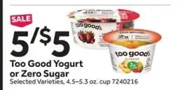 Stop&Shop Too Good Yogurt or Zero Sugar offer