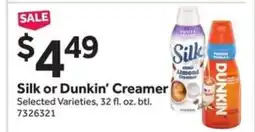 Stop&Shop Silk or Dunkin’ Creamer offer