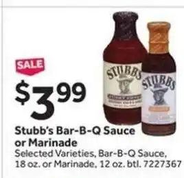 Stop&Shop Stubb's Bar-B-Q Sauce or Marinade offer