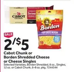 Stop&Shop Cabot Chunk or Borden Shredded Cheese or Cheese Singles offer