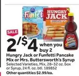Stop&Shop Hungry Jack or Funfetti Pancake Mix or Mrs. Buttersworth's Syrup offer