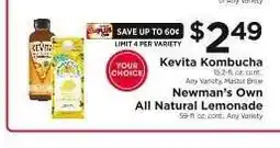 ShopRite Kevita Kombucha / Newman's Own All Natural Lemonade offer