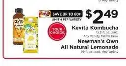 ShopRite Kevita Kombucha / Newman's Own All Natural Lemonade offer