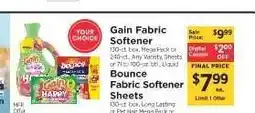 ShopRite Gain Fabric Softener or Bounce Fabric Softener Sheets offer