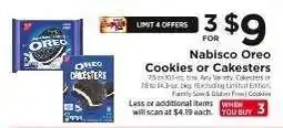 ShopRite NABISCO Oreo Cookies or Cakesters offer