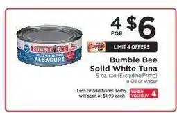 ShopRite Bumble Bee Solid White Tuna offer