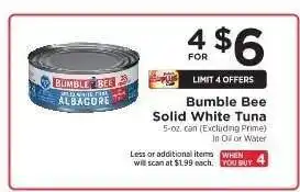 ShopRite Bumble Bee Solid White Tuna offer