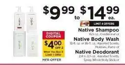 ShopRite Native Shampoo, Body Wash, or Deodorant offer