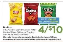 Food 4 Less Doritos, Lay's Potato or Kettle Cooked Chips, Tostitos offer