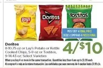 Food 4 Less Doritos, Lay's Potato or Kettle Cooked Chips, Tostitos offer