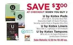 ShopRite U by Kotex Pads, Liners, Tampons offer