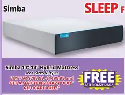 Ocean State Job Lot Simba 10-14 Hybrid Mattress offer