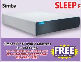 Ocean State Job Lot Simba 10-14 Hybrid Mattress offer