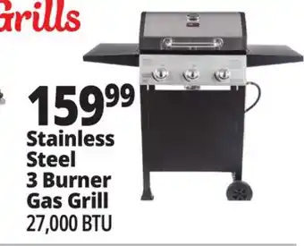 Ocean State Job Lot Stainless Steel 3 Burner Gas Grill offer