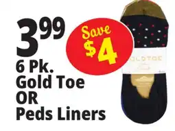 Ocean State Job Lot 6 Pk. Gold Toe OR Peds Liners offer