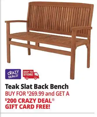 Ocean State Job Lot Teak Slat Back Bench offer