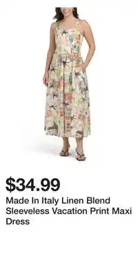TJ Maxx Made In Italy Linen Blend Sleeveless Vacation Print Maxi Dress offer