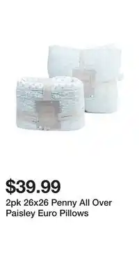 TJ Maxx 2pk 26x26 Penny All Over Paisley Euro Pillows offer