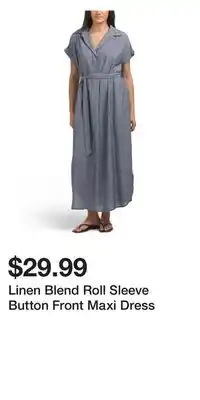 TJ Maxx Linen Blend Roll Sleeve Button Front Maxi Dress offer