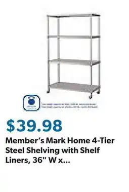 Sam's Club Member's Mark Home 4-Tier Steel Shelving with Shelf Liners, 36 W x 14 D x 56.5 H offer