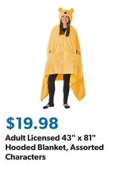 Sam's Club Adult Licensed 43 x 81 Hooded Blanket, Assorted Characters offer