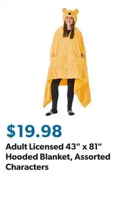 Sam's Club Adult Licensed 43 x 81 Hooded Blanket, Assorted Characters offer