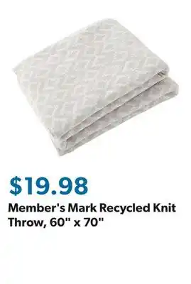 Sam's Club Member's Mark Recycled Knit Throw, 60 x 70 offer