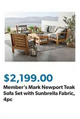 Sam's Club Member's Mark Newport Teak Sofa Set with Sunbrella Fabric, 4pc offer