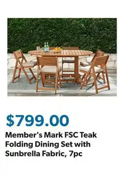 Sam's Club Member's Mark FSC Teak Folding Dining Set with Sunbrella Fabric, 7pc offer
