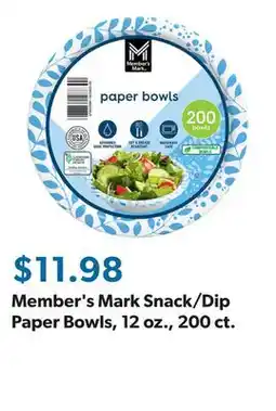 Sam's Club Member's Mark Snack/Dip Paper Bowls, 12 oz., 200 ct offer