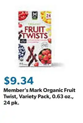 Sam's Club Member's Mark Organic Fruit Twist, Variety Pack, 0.63 oz., 24 pk offer