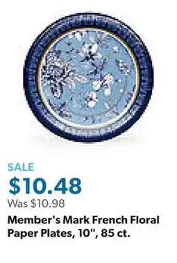 Sam's Club Member's Mark French Floral Paper Plates, 10, 85 ct offer