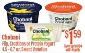 Chief Supermarket Chobani flip, creations or protein yogurt offer