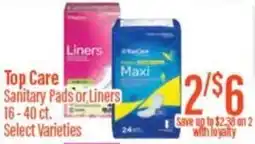 Chief Supermarket Top care sanitary pads or liners offer