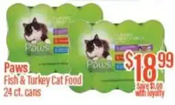 Chief Supermarket Paws fish & turkey cat food offer