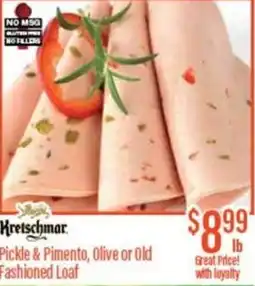 Chief Supermarket Kretschmar pickle & pimento, olive or old fashioned loaf offer