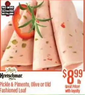 Chief Supermarket Kretschmar pickle & pimento, olive or old fashioned loaf offer