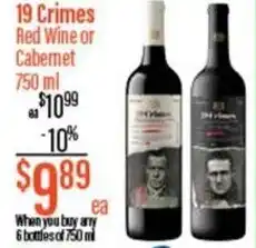 Chief Supermarket 19 crimes red wine or cabemet offer