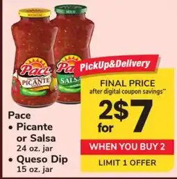 ACME Pace Picante or Salsa 24 oz. jar Queso Dip 15 oz. jar offer