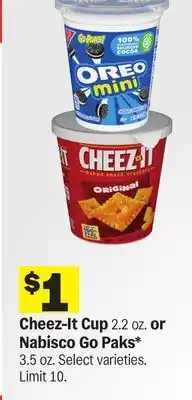 Meijer Cheez-It Cup 2.2 oz. or Nabisco Go Paks* 3.5 oz offer