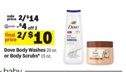 Meijer Dove Body Washes 20 oz. or Body Scrubs* 15 oz offer