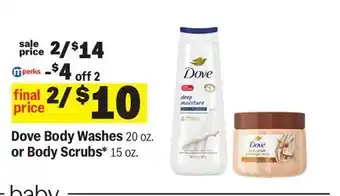 Meijer Dove Body Washes 20 oz. or Body Scrubs* 15 oz offer