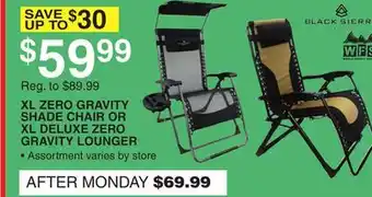 Dunham's Sports BLACK SIERRA XL ZERO GRAVITY SHADE CHAIR OR XL DELUXE ZERO GRAVITY LOUNGER offer