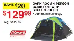 Dunham's Sports DARK ROOM 4-PERSON DOME TENT WITH SCREEN PORCH offer
