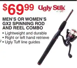 Dunham's Sports MEN'S OR WOMEN'S GX2 SPINNING ROD AND REEL COMBO offer